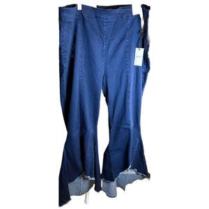 Judy Blue Womens 24W Denim High Waisted Super Flare  Side Zip Raw Uneven‎ Hem